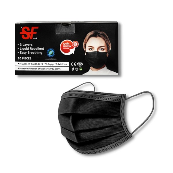 Medizinischer Mundschutz 3-lagige Gesichtsmaske schwarz - Typ II R