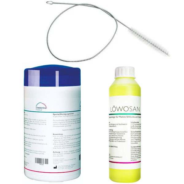 CPAP Komfort-Set NEUTRAL Reinigungstücher + Löwosan Speziareiniger + Reinigungsbürste